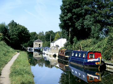 Govilon Wharf showing boats moored to the dock