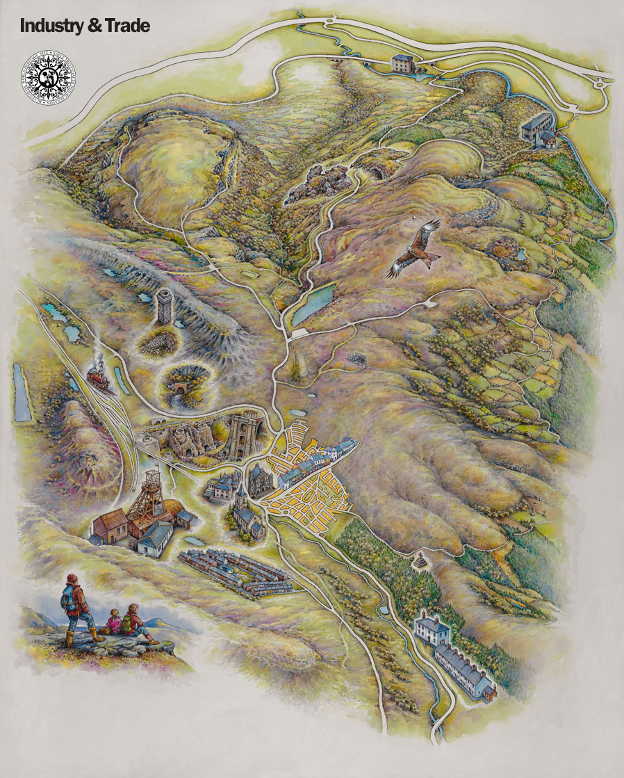 Aerial view of Blaenavon showing main attractions