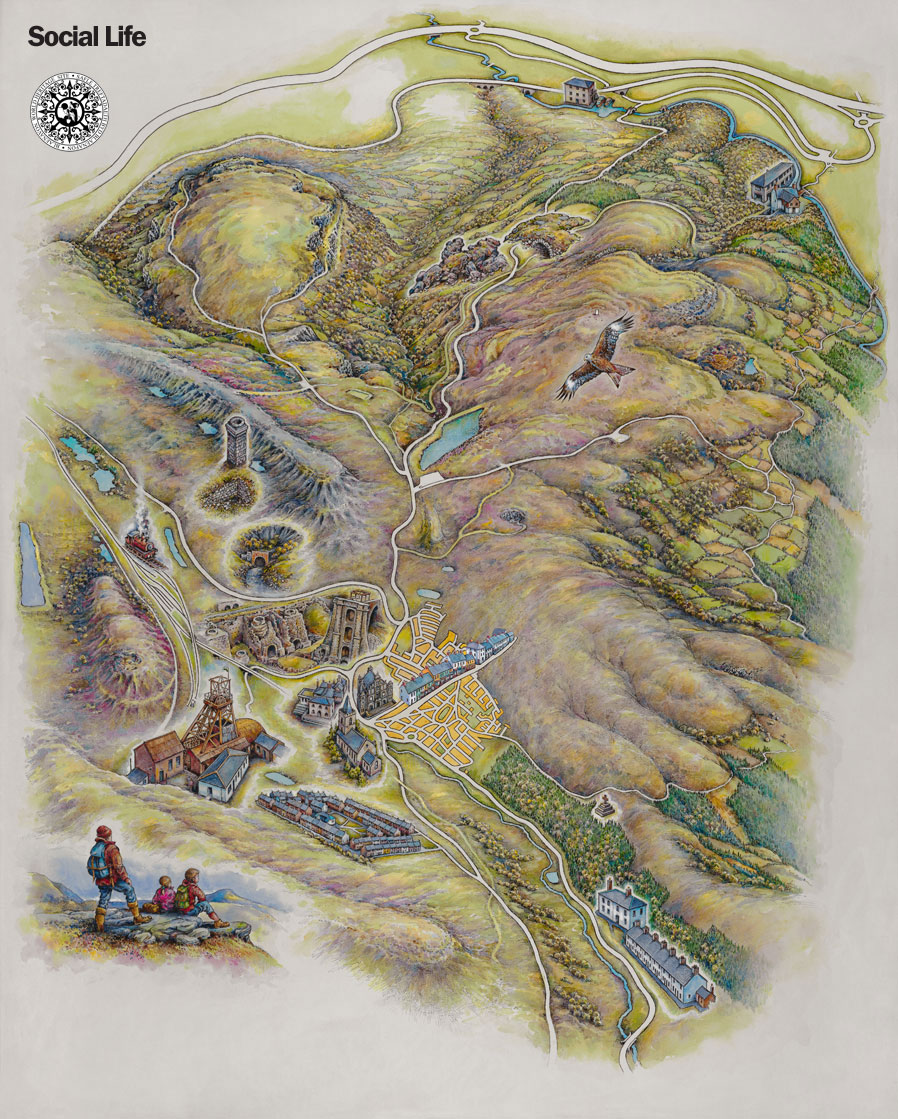 Aerial view of Blaenavon showing main attractions