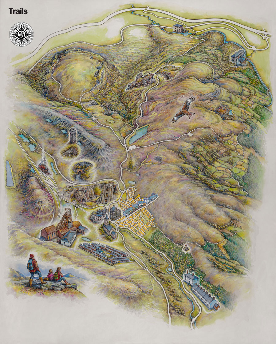 Aerial view of Blaenavon showing main attractions