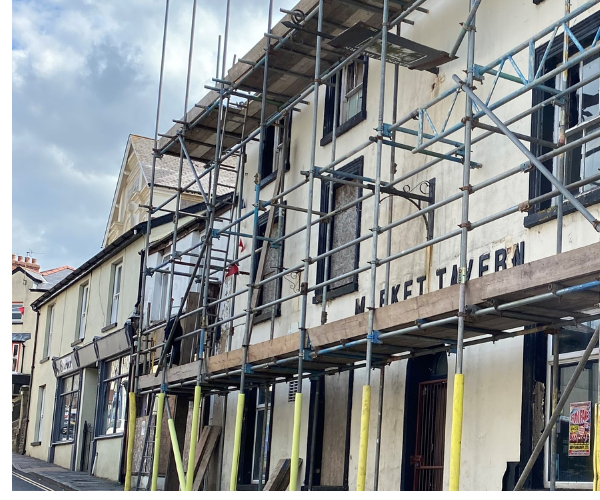 Exterior view of the buildings being renovated