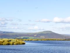 View of the Keepers Pond with the Brecon Beacons in the background