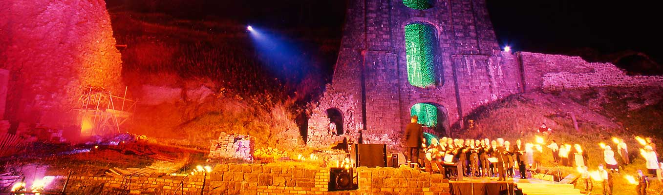 Blaenavon ironworks lit up at the son et lumiere